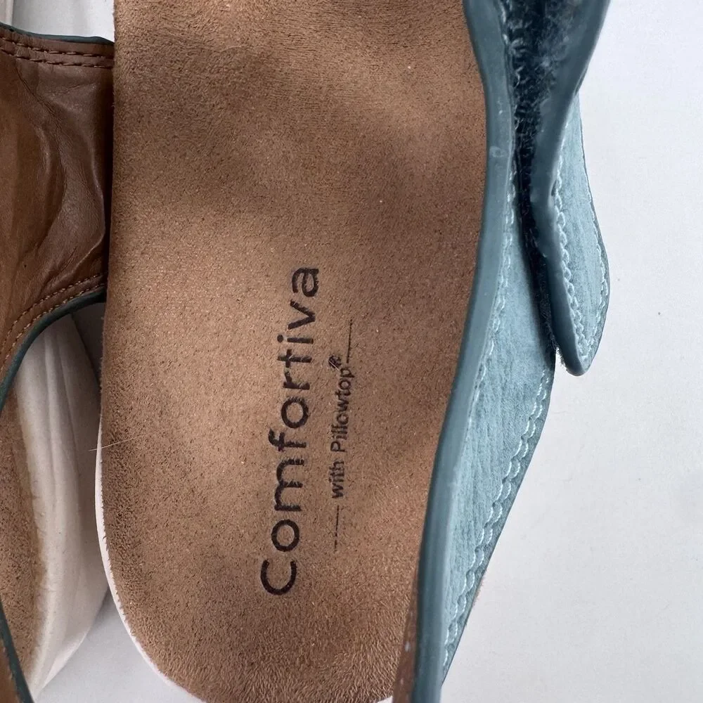 Comfortiva Leather Teal Women’s Sandal w/pillowtop Sz 11 M Fast Shipping